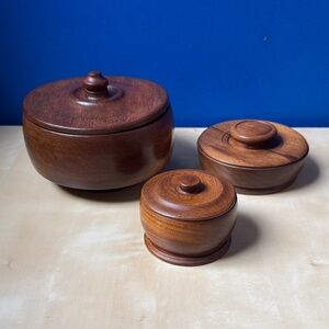 Set of 3 handmade hand turned Wooden Lidded Bowls